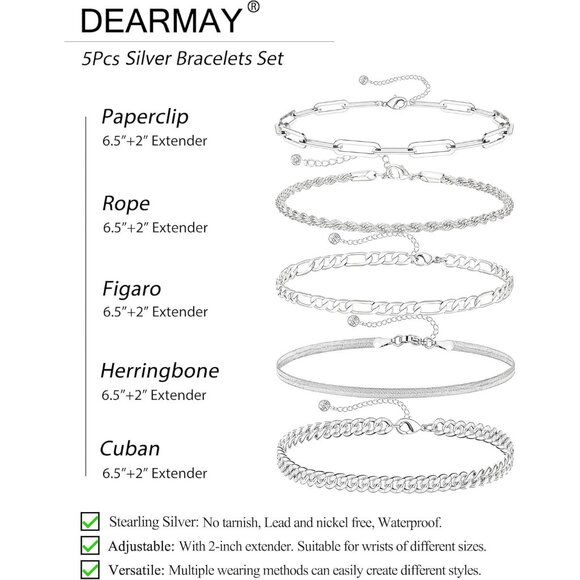 Silver Gold Bracelet for Women Waterproof Dainty Stackable Jewelry Set Accessori - Picture 4 of 8